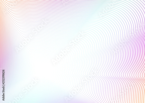 Pastel striped background. Colored squiggle thin curves. Turquoise, purple, orange gradient. Energetic line art pattern, flash effect. Concept of perspective. Vector abstract frame. EPS10 illustration