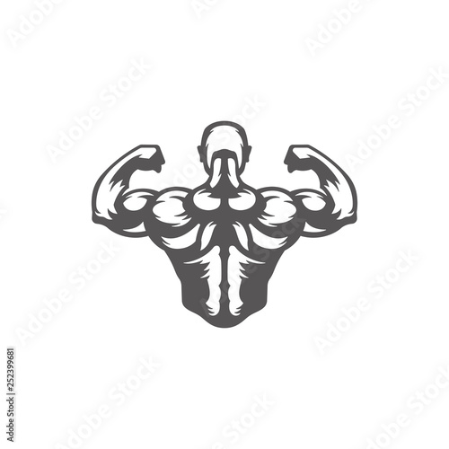Bodybuilder man silhouette isolated on white background vector illustration.