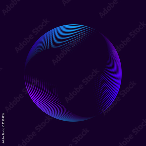 Colorful neon glowing circle. Abstract design element for advertising, banner, card. Round shape made of lines. Vector illustration