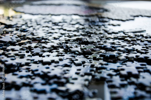 Jigsaw puzzle pieces in a jumble