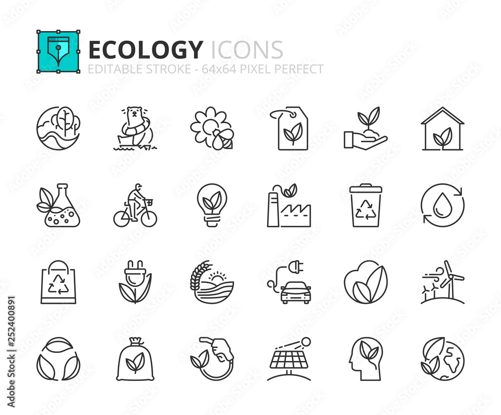 Outline icons about ecology Outline icons about ecology