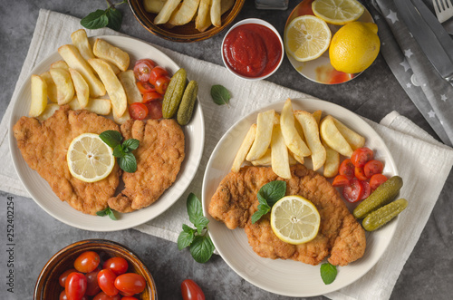 Homemade german schnitzel with pickles