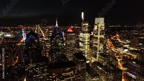 Aerial Video of Center City Philadelphia at Night