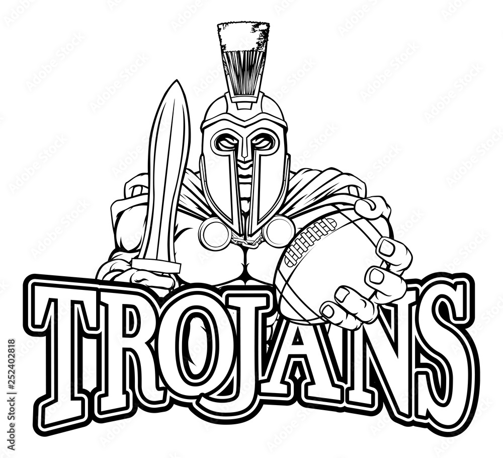 A Spartan or Trojan warrior American football sports mascot holding a ball A Spartan or Trojan warrior American football sports mascot holding a ball