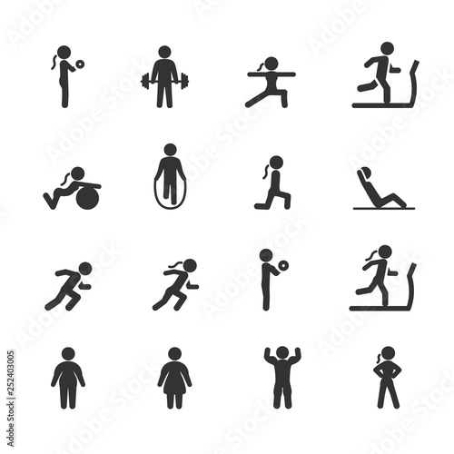 Vector set of fitness people icons.