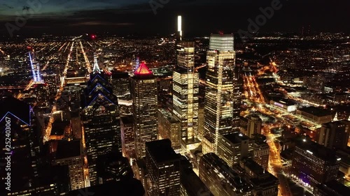 Aerial Video of Center City Philadelphia at Night