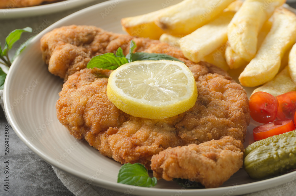 Homemade german schnitzel with pickles Homemade german schnitzel with pickles