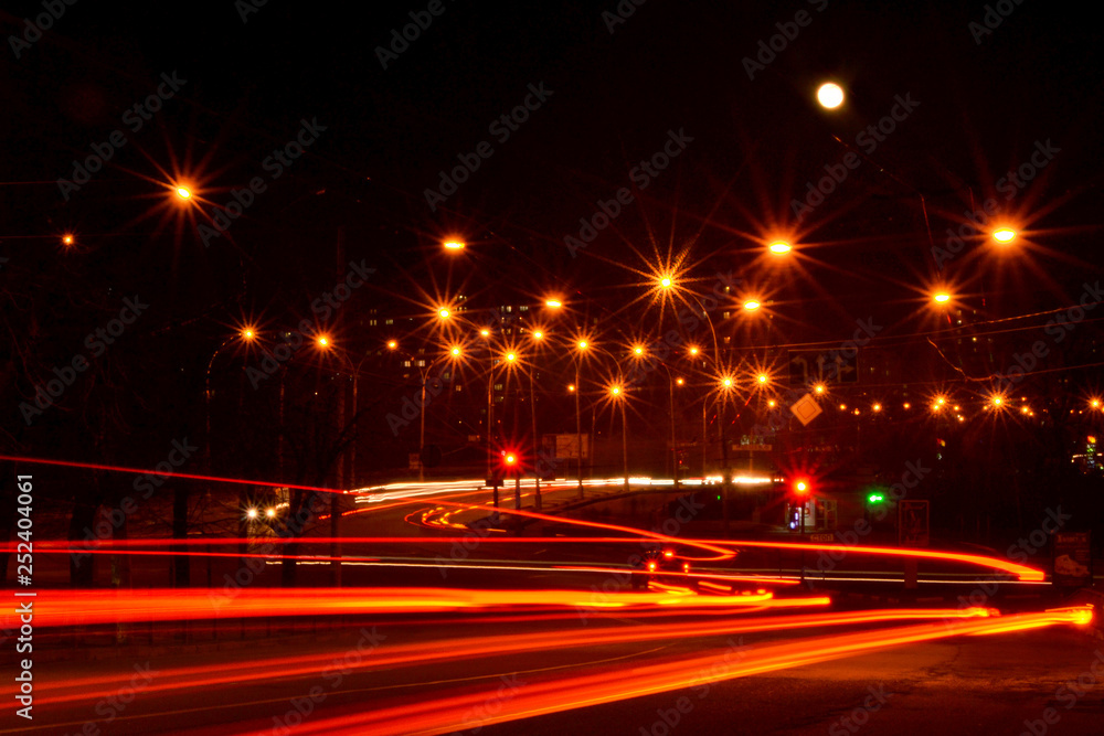Long exposure, night, lights, city road, speed
