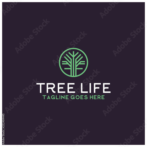 Green Line Tree Logo Symbol Design