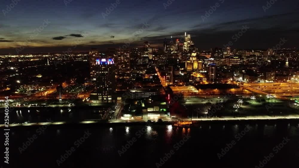 Aerial Video of Center City Philadelphia at Night Aerial Video of Center City Philadelphia at Night
