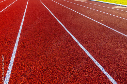Red running track in stadium