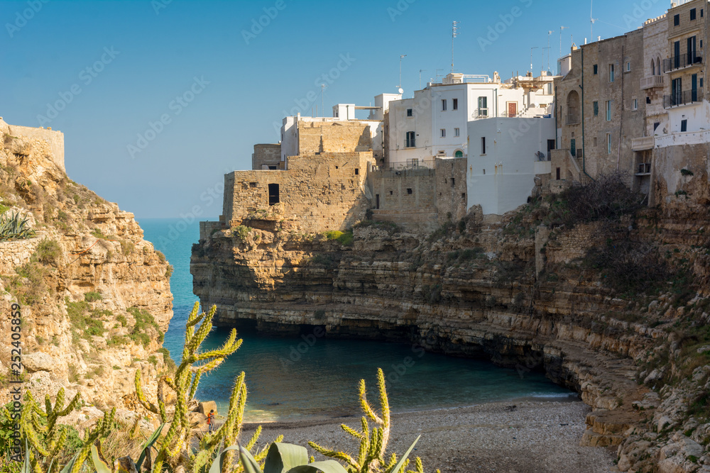 The Bay of Polignano a Mare Built on the Cliff near Bari, in Italy