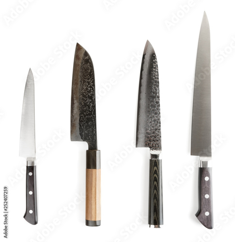 Set of new and used knives, isolated