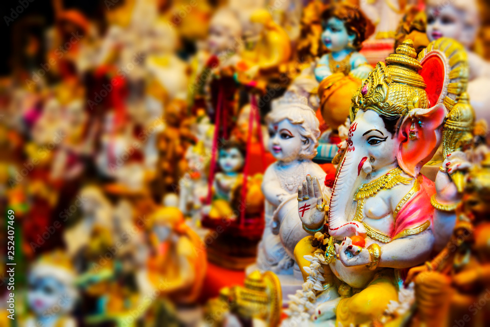 Lord Ganesha's sculpture with so many indian god.