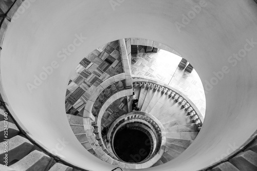 Circular staircase in black and white