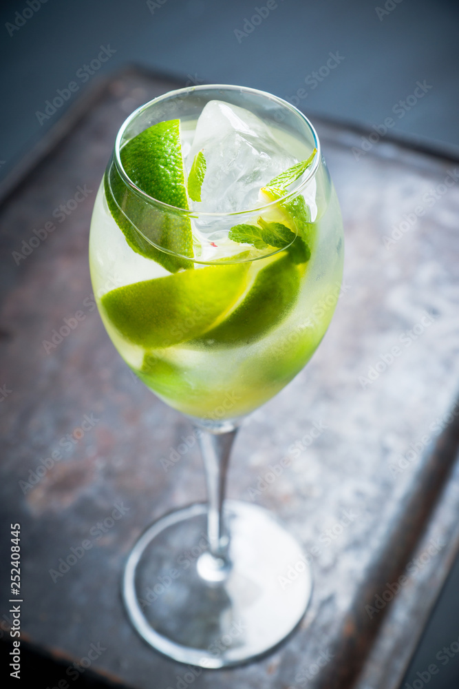 Royal mojito cocktail lime and mint. Selective focus. Shallow depth of field. Royal mojito cocktail lime and mint. Selective focus. Shallow depth of field.