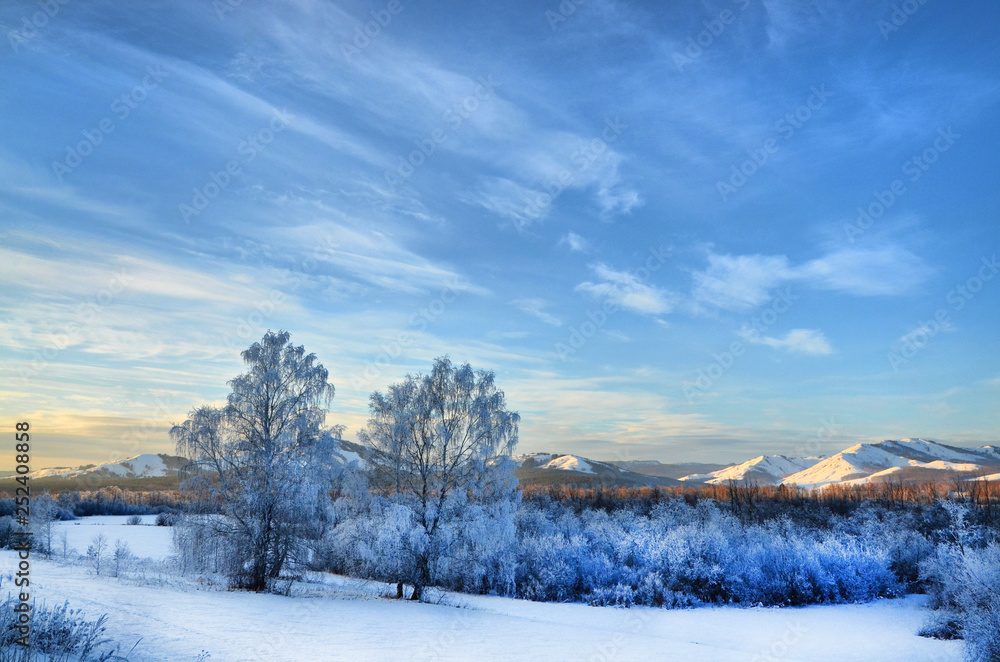 Winter morning in the mountains of the southern Urals Winter morning in the mountains of the southern Urals
