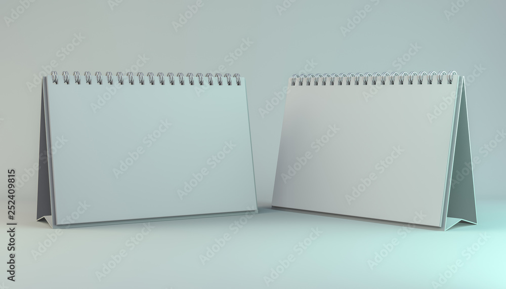 Empty desk calendar on table. Mockup design concept. 3D Empty desk calendar on table. Mockup design concept. 3D
