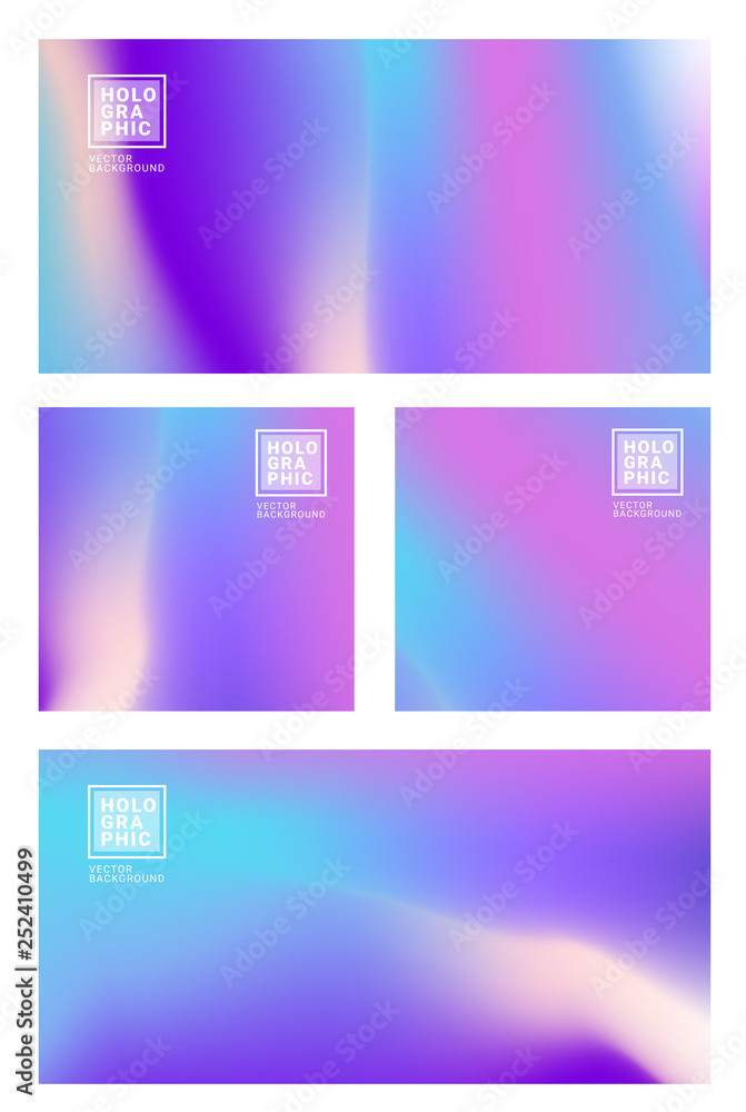 Holographic Vector Background SET. Glitch foil Hologram. Pastel rainbow. Ultraviolet metallic paper. Template for presentation. Cover to web design. Abstract colorful gradient. - Vector Holographic Vector Background SET. Glitch foil Hologram. Pastel rainbow. Ultraviolet metallic paper. Template for presentation. Cover to web design. Abstract colorful gradient. - Vector