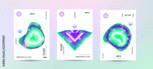 Fluid bright neon color cover set. Sparkle space lucid background. Vector illustration of abstract gradient liquid shapes futuristic design. Modern layout template design - Vector