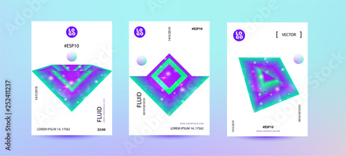 Fluid bright neon color cover set. Sparkle space lucid background. Vector illustration of abstract gradient liquid shapes futuristic design. Modern layout template design - Vector