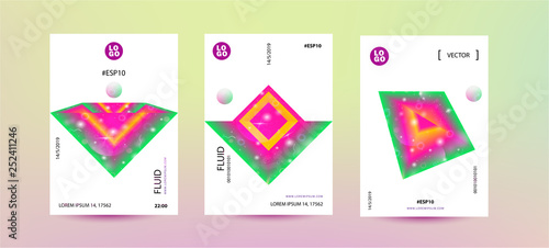 Fluid bright neon color cover set. Sparkle space lucid background. Vector illustration of abstract gradient liquid shapes futuristic design. Modern layout template design - Vector