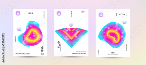 Fluid bright neon color cover set. Sparkle space lucid background. Vector illustration of abstract gradient liquid shapes futuristic design. Modern layout template design - Vector