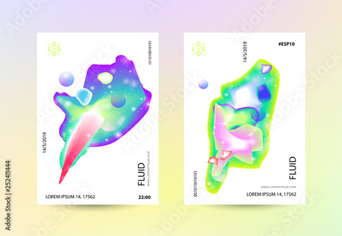 Fluid bright neon color cover set. Sparkle space lucid background. Vector illustration of abstract gradient liquid shapes futuristic design. Modern layout template design - Vector