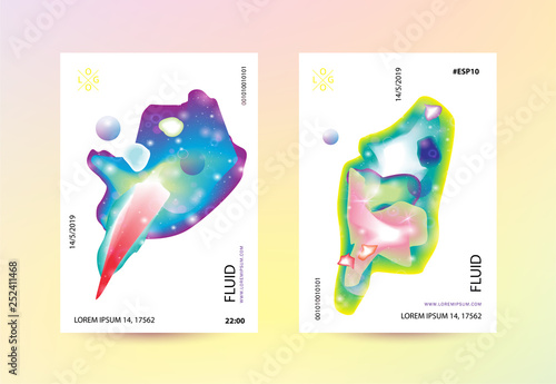 Fluid bright neon color cover set. Sparkle space lucid background. Vector illustration of abstract gradient liquid shapes futuristic design. Modern layout template design - Vector
