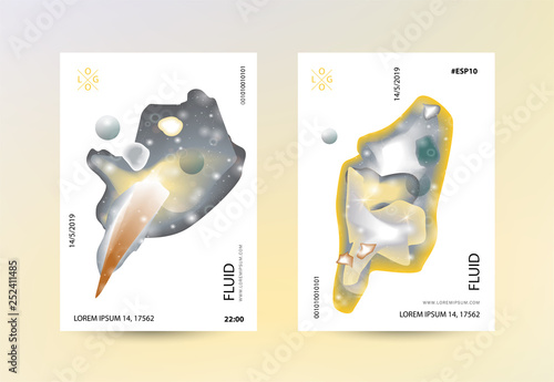 Fluid bright neon color cover set. Sparkle space lucid background. Vector illustration of abstract gradient liquid shapes futuristic design. Modern layout template design - Vector