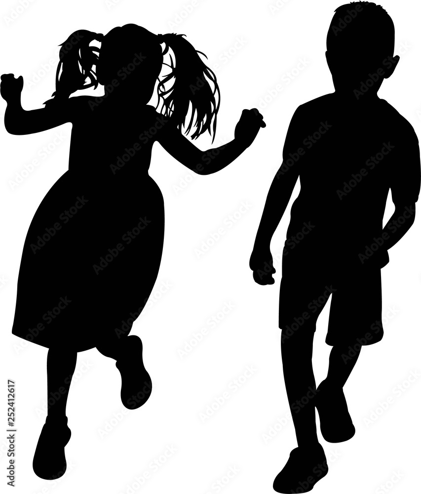 a boy and a girl playing, silhouette vector a boy and a girl playing, silhouette vector