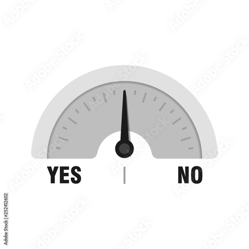 Yes No measuring gauge. Vector indicator illustration. Meter with black arrow in white background