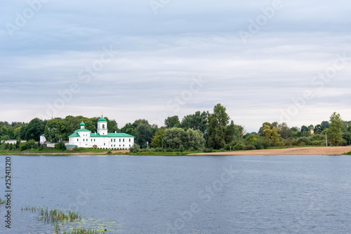 Picturesque view of Mirozhky Monastery in Pskov, Russia.