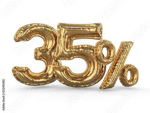 Golden thirty five percent made of inflatable balloons. Percent set. 3D