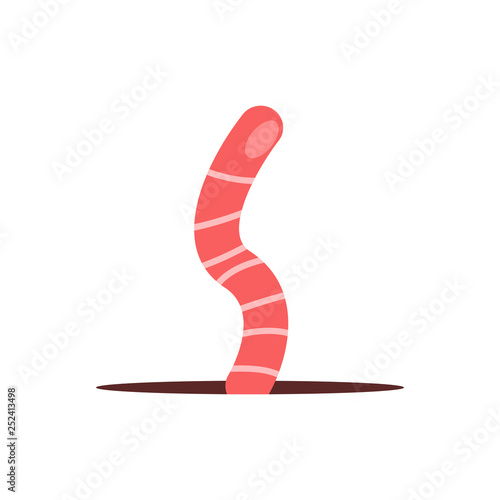 Red cartoon worm. Ground, garden, earthworm. Spring concept. Vector illustration can be used for topics like nature, fauna, lawn