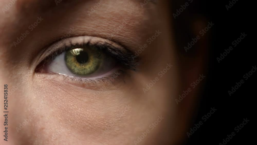 Moving female green-brown eye pupil. Opening eye, face close up. Beautiful woman's face. Moving female green-brown eye pupil. Opening eye, face close up. Beautiful woman's face.