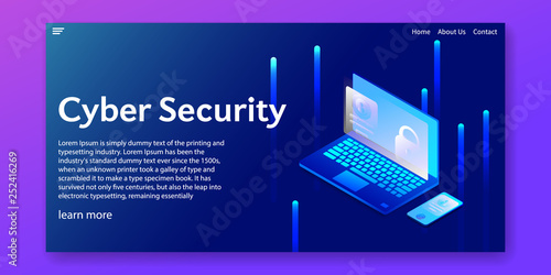 Isometric Cyber Security, Protection of laptop and smartphone concept.Web template design.vector illustration.