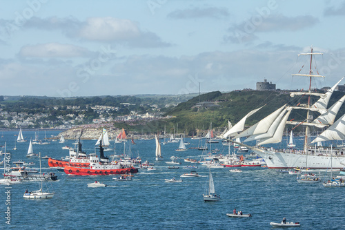 Photos Tugs guide Tall Ship to Sea at the Tall Ships Festival, Falmouth, Cornwall