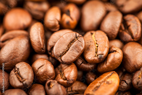 Roasted Coffee beans texture background, selective focus