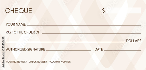 Cheque, Check (Chequebook template). Background with pattern for money design, currency, banknote, bank note, Voucher, Gift certificate, coupon