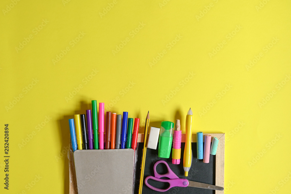 Fototapeta premium Education or back to school concept : flat lay of stationeries