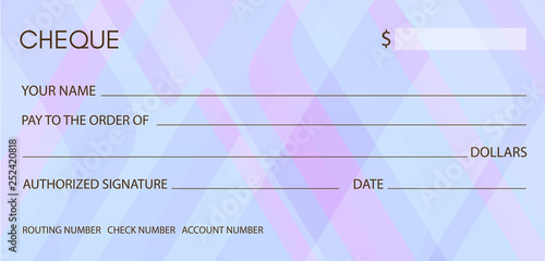Cheque, Check (Chequebook template). Guilloche pattern with abstract pattern. Background for money design, currency, banknote, bank note, Voucher, Gift certificate, coupon