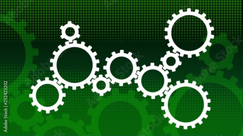 UHD animating cogs on a green halftone background - 10 second animating backdrop - ideal for infographics and web videos