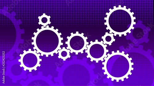 UHD animating cogs on a purple halftone background - 10 second animating backdrop - ideal for infographics and web videos