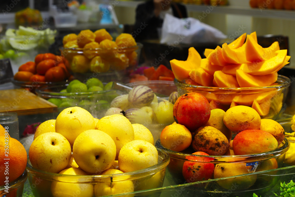 Colorful fruits at the market in Lijiang, Yunnan, China