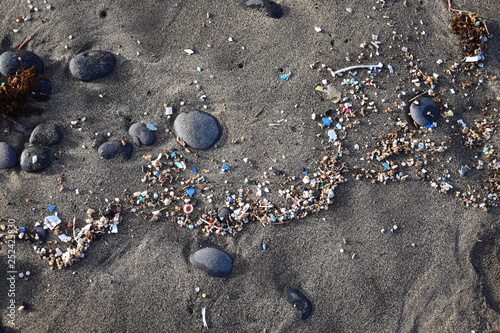 Microplastics on a beach. Famara Beach, Lanzarote. photo