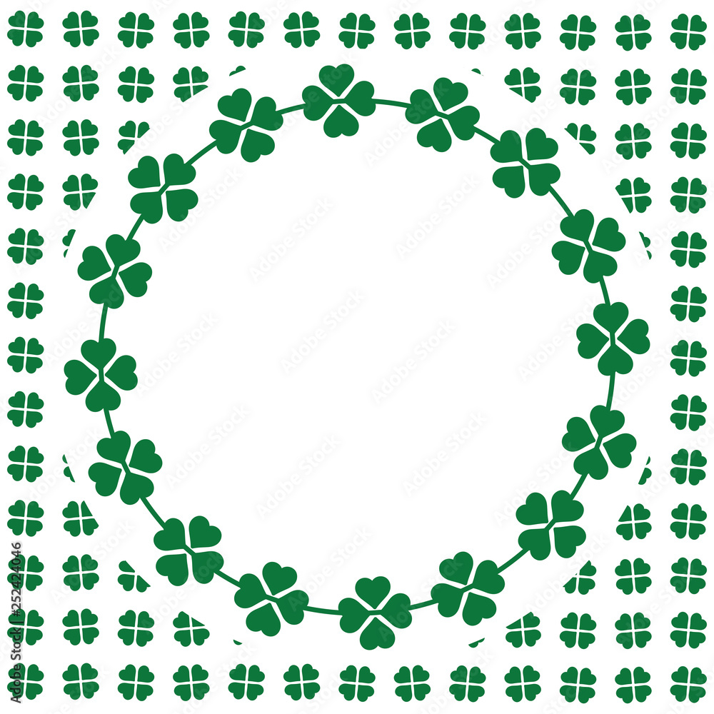 Green seamless pattern with clovers, shamrock leaves for St. Patrick's Day. Holiday symbol with frame, border for text, for greeting cards, banner or invitation Green seamless pattern with clovers, shamrock leaves for St. Patrick's Day. Holiday symbol with frame, border for text, for greeting cards, banner or invitation