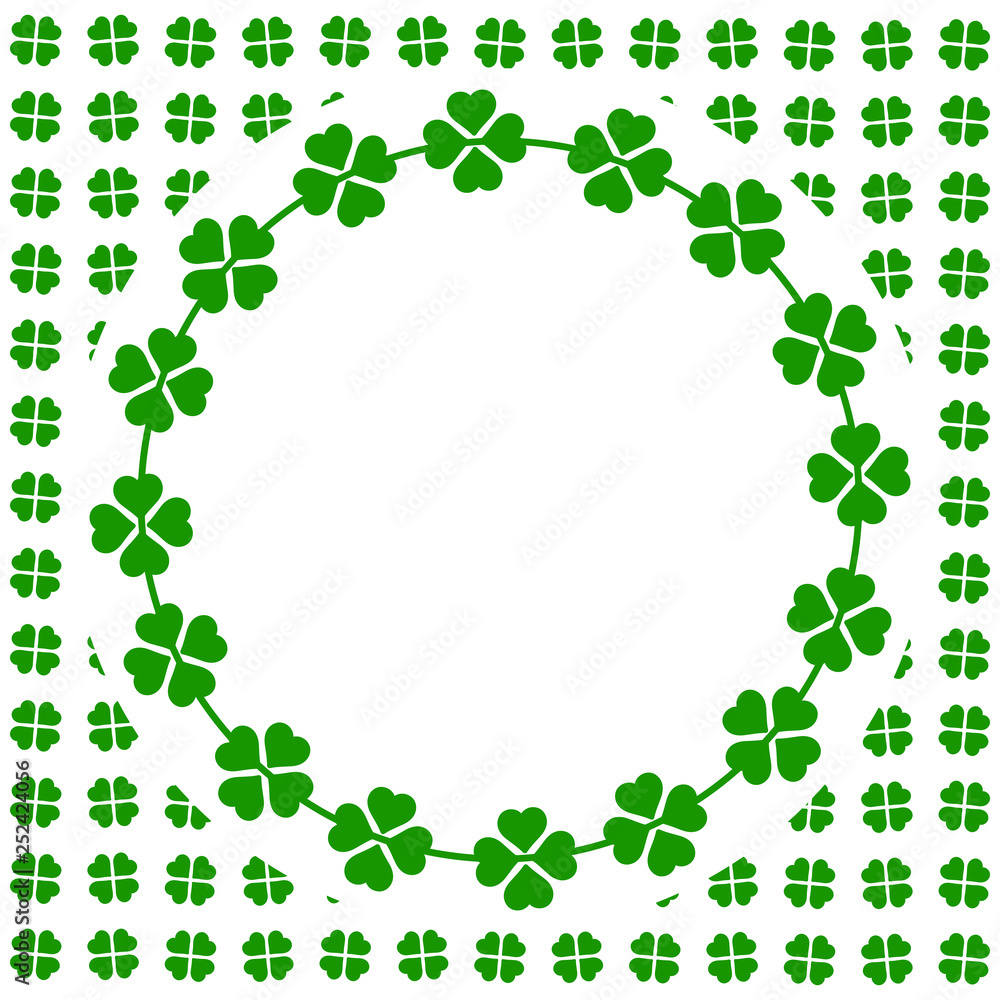 Green seamless pattern with clovers, shamrock leaves for St. Patrick's Day. Holiday symbol with frame, border for text, for greeting cards, banner or invitation Green seamless pattern with clovers, shamrock leaves for St. Patrick's Day. Holiday symbol with frame, border for text, for greeting cards, banner or invitation