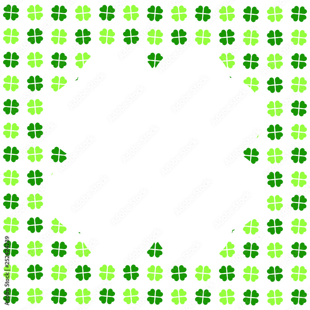 Green seamless pattern with clovers, shamrock leaves for St. Patrick's Day. Holiday symbol with frame, border for text, for greeting cards, banner or invitation Green seamless pattern with clovers, shamrock leaves for St. Patrick's Day. Holiday symbol with frame, border for text, for greeting cards, banner or invitation