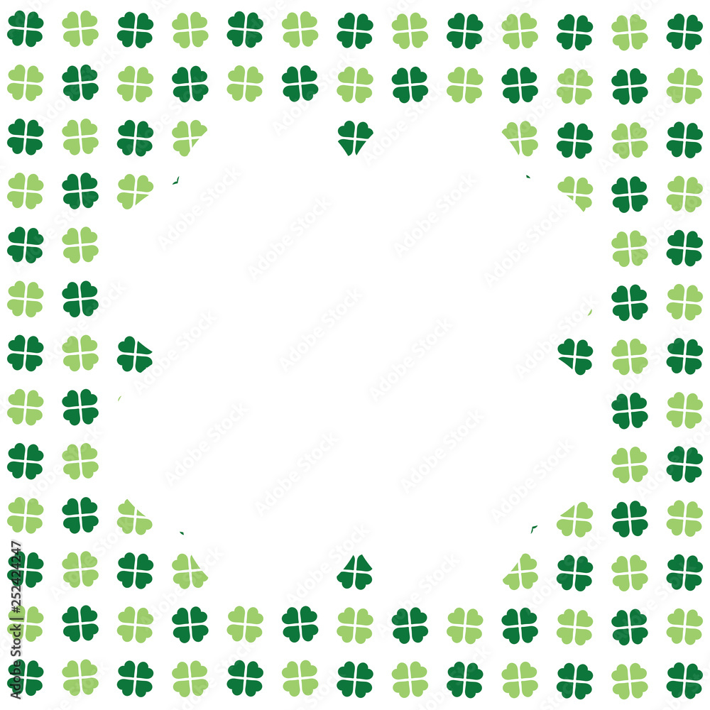 Green seamless pattern with clovers, shamrock leaves for St. Patrick's Day. Holiday symbol with frame, border for text, for greeting cards, banner or invitation Green seamless pattern with clovers, shamrock leaves for St. Patrick's Day. Holiday symbol with frame, border for text, for greeting cards, banner or invitation